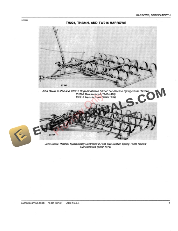 John Deere Spring-Tooth Harrows Parts Catalog PC257 01SEP80-3