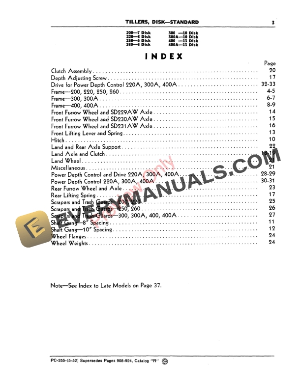 John Deere Standard Disk Tillers Parts Catalog PC255 01FEB54-5