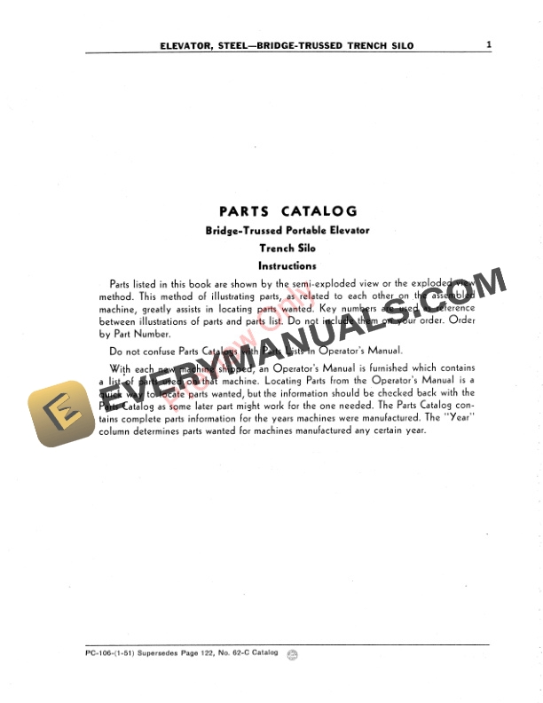 John Deere Steel Elevator Bridge Trussed Trench Silo Parts Catalog PC106 01JAN51 3