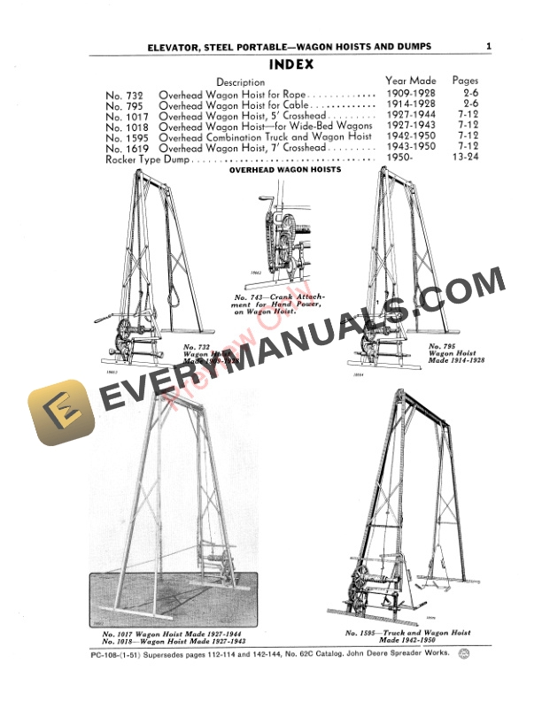 John Deere Steel Portable Elevator Wagon Hoists and Dumps Parts Catalog PC108 01JUN56 3