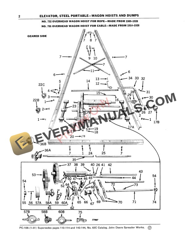 John Deere Steel Portable Elevator Wagon Hoists and Dumps Parts Catalog PC108 01JUN56 4