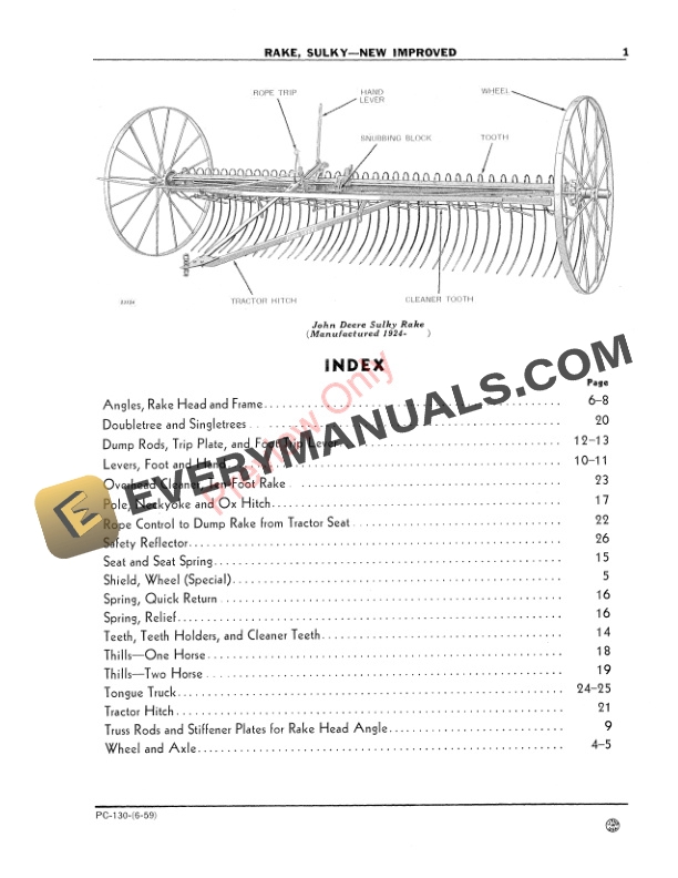 John Deere Sulky Rake – New Improved Parts Catalog PC130 01JUN59-3