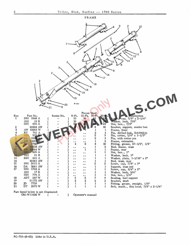 John Deere Surflex Disk Tiller – 1700 Series Parts Catalog PC753 01AUG62-4