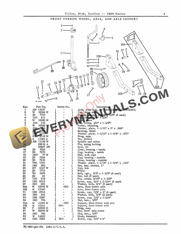 John Deere Surflex Disk Tiller – 1800 Series Parts Catalog PC889 01JUL69-5