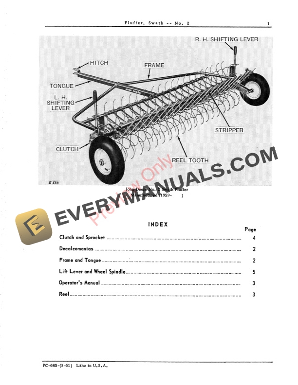 John Deere Swath Fluffer – No. 2 Parts Catalog PC685 01MAR61-3