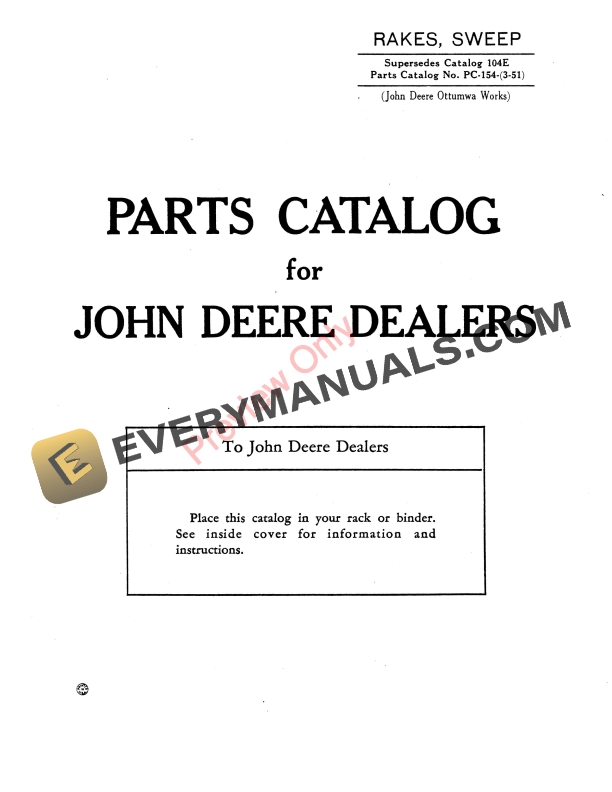 John Deere Sweep Rakes Parts Catalog PC154 01MAR51-1