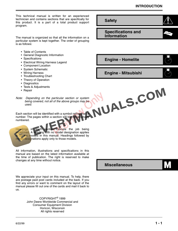John Deere T Series and XT Series String Trimmers and SE23 Edger Technical Manual TM1753 22JUN99 3