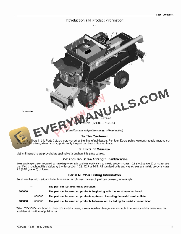 John Deere T550 Combine (PIN 1Z0T550XXXX120000 – 1Z0T550XXXX124999) Parts Catalog PC14263 09NOV23-5