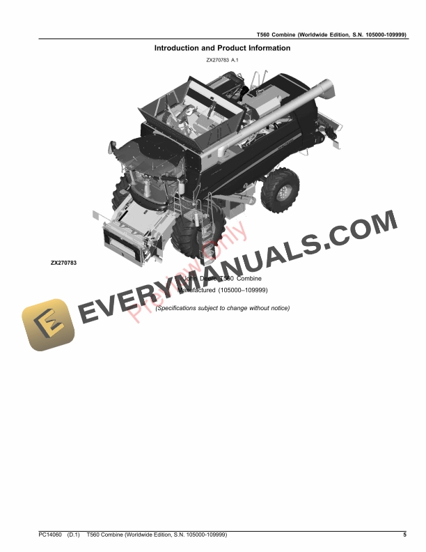 John Deere T560 Combine Parts Catalog PC14060 31MAY22-5