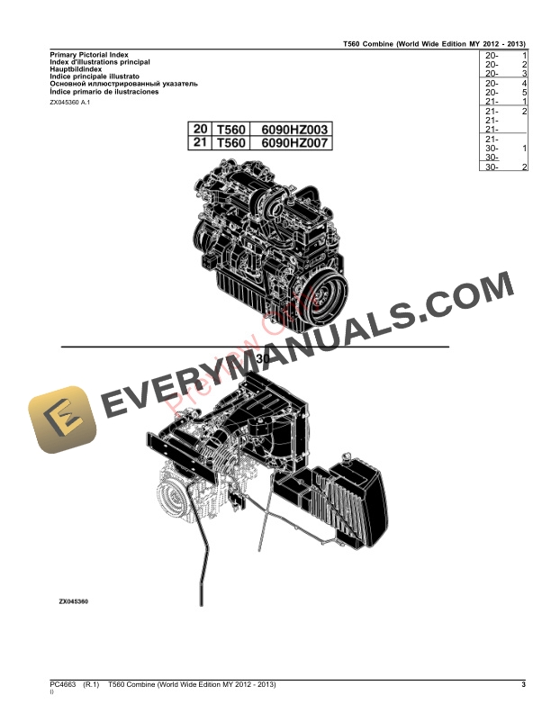John Deere T560 Combine Parts Catalog PC4663 20AUG23-3