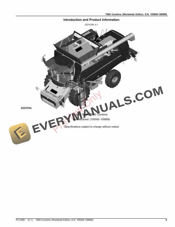 John Deere T660 Combine Parts Catalog PC14061 29APR22-5