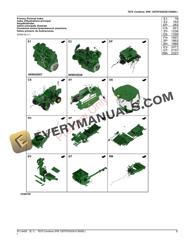 John Deere T670 Combine (PIN 1Z0T670XXXX135000-) Parts Catalog PC14485 09NOV23-3