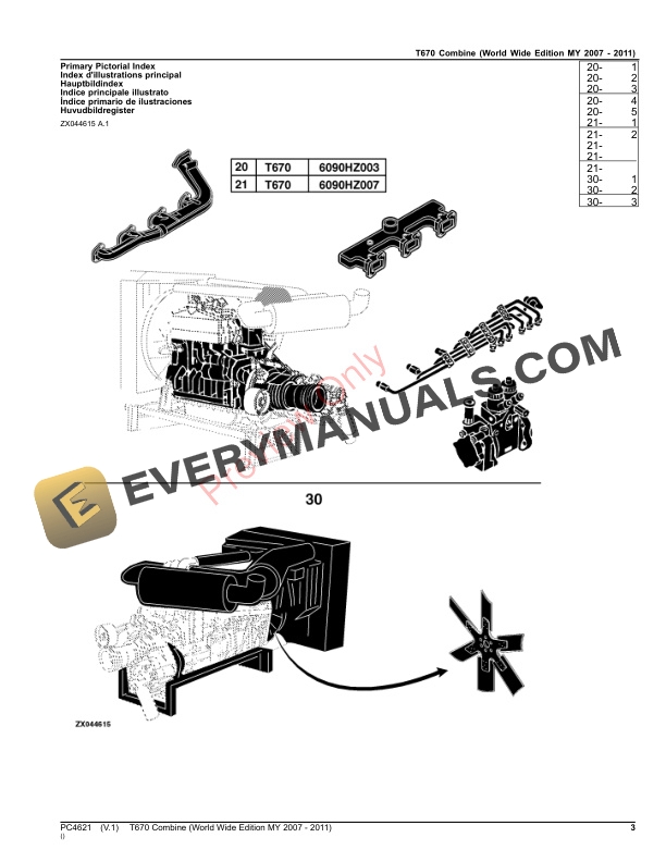 John Deere T670 Combine Parts Catalog PC4621 10SEP23-3