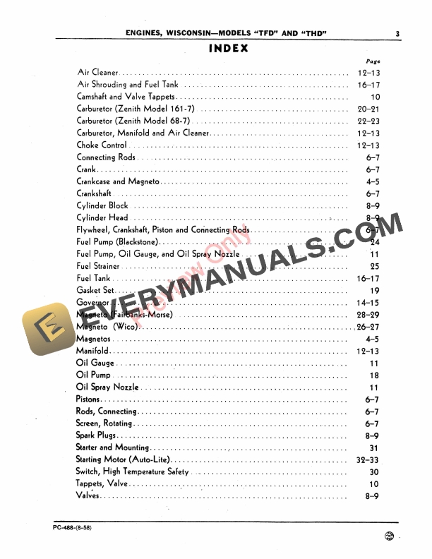 John Deere TFD and THD Wisconsin Engines Parts Catalog PC488 01AUG58-5