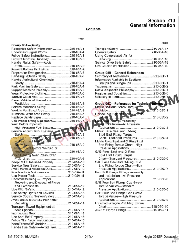 John Deere TM179019 Hagie 204SP Detasseler MY2025 Diagnostic Technical Manual TM179019 15JUN23 5