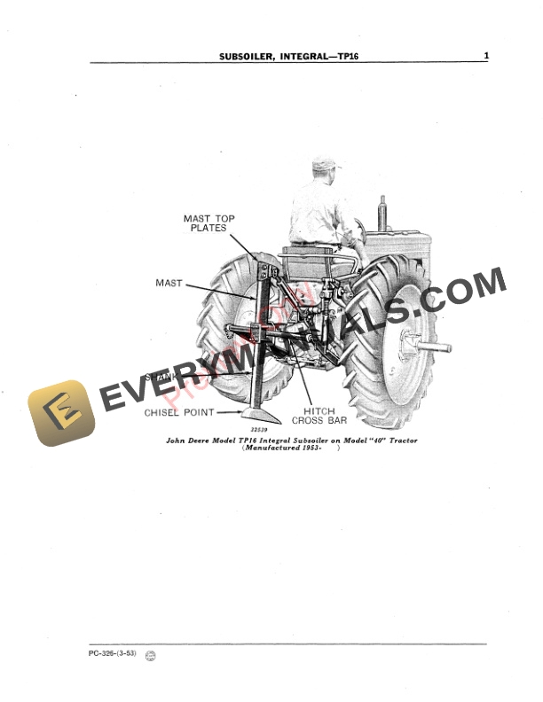 John Deere TP16 Integral Subsoiler Parts Catalog PC326 01MAR53-3