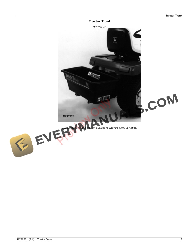 John Deere TRACTOR TRUNK Parts Catalog PC2653 04SEP20-3