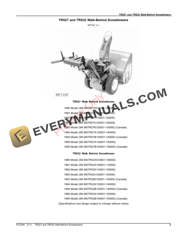 John Deere TRS27 and TRS32 Walk-Behind Snowblowers Parts Catalog PC2304 04NOV22 4 John Deere TRS27 and TRS32 Walk-Behind Snowblowers Parts Catalog PC2304 04NOV22-3