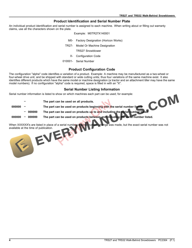 John Deere TRS27 and TRS32 Walk-Behind Snowblowers Parts Catalog PC2304 04NOV22 5 John Deere TRS27 and TRS32 Walk-Behind Snowblowers Parts Catalog PC2304 04NOV22-4