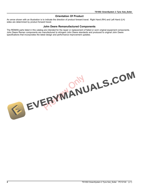 John Deere TS1002 GreenSystem 2 Tyne Sub_Soiler Parts Catalog PC12144 06AUG23-4