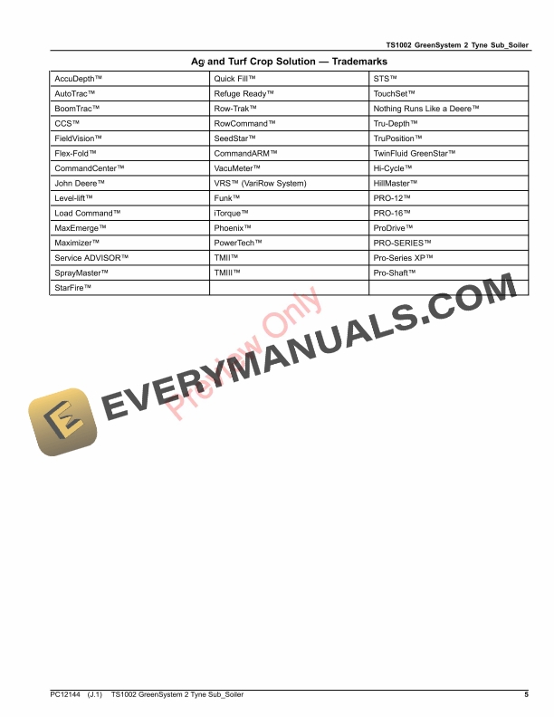 John Deere TS1002 GreenSystem 2 Tyne Sub_Soiler Parts Catalog PC12144 06AUG23-5