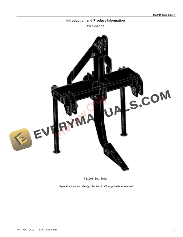 John Deere TS3001 Subsoiler Parts Catalog PC13596 10AUG18 4 John Deere TS3001 Subsoiler Parts Catalog PC13596 10AUG18-3