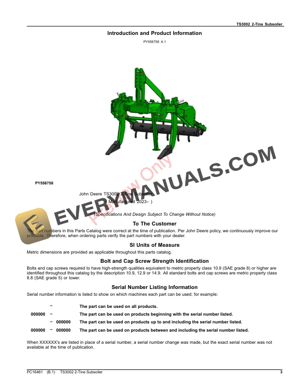 John Deere TS3002 2-Tine Subsoiler Parts Catalog PC16461 10APR23-3