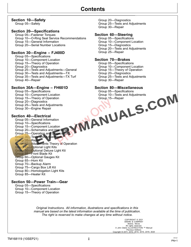 John Deere TX and TX Turf Gator Utility Vehicles (160001-) Technical Manual TM168119 10SEP21 5 John Deere TX and TX Turf Gator Utility Vehicles 160001 Technical Manual TM168119 10SEP21 3