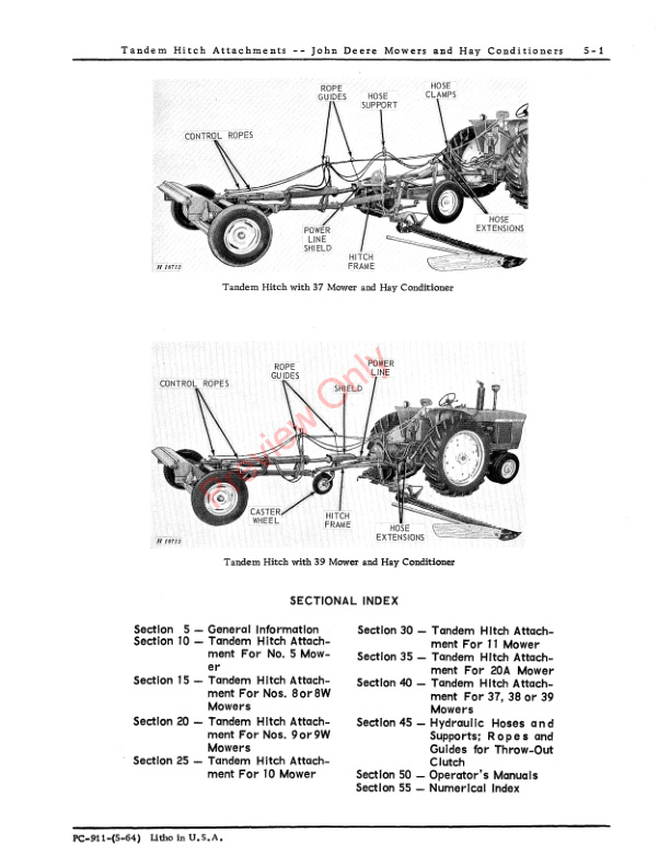 John Deere Tandem Hitch Attachments – Mowers and Hay Conditioners Parts Catalog PC911 01MAY64-3