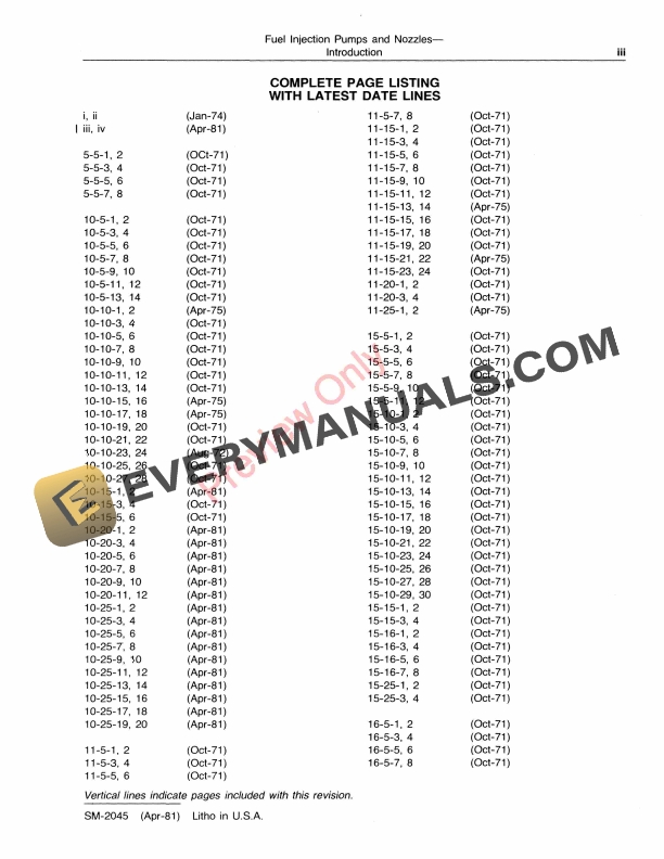 John Deere Testing and Servicing Fuel Injection Pumps and Nozzles Service Manual SM2045 01APR81 5