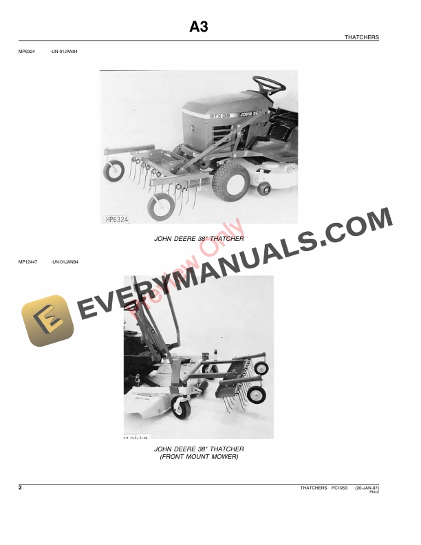 John Deere Thatchers Parts Catalog PC1953 01JUL99-4