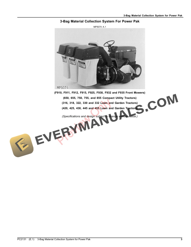 John Deere Three-Bag MCS For Power Pak Parts Catalog PC2131 26APR21-3