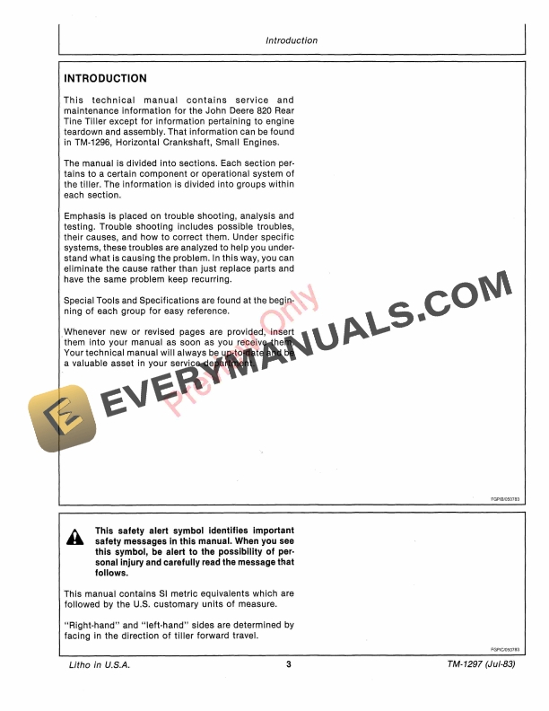 John Deere Tiller Only Technical Manual TM1297 01JUL83 5
