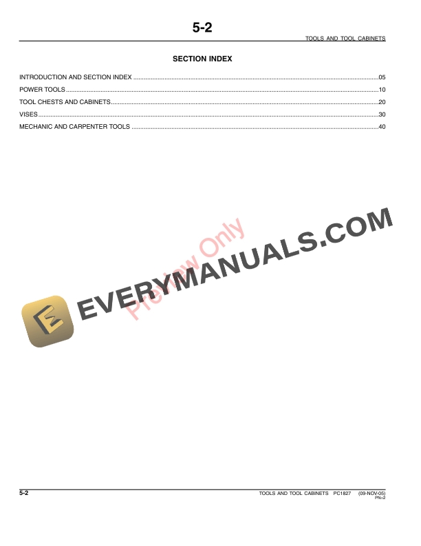 John Deere Tools and Tool Cabinets Parts Catalog PC1827 15NOV05-4