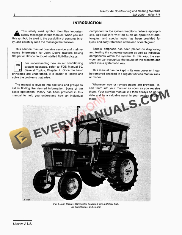 John Deere Tractor Air Conditioner and Heating Systems Service Manual SM2089 01MAR71 5 John Deere Tractor Air Conditioner and Heating Systems Service Manual SM2089 01MAR71 4