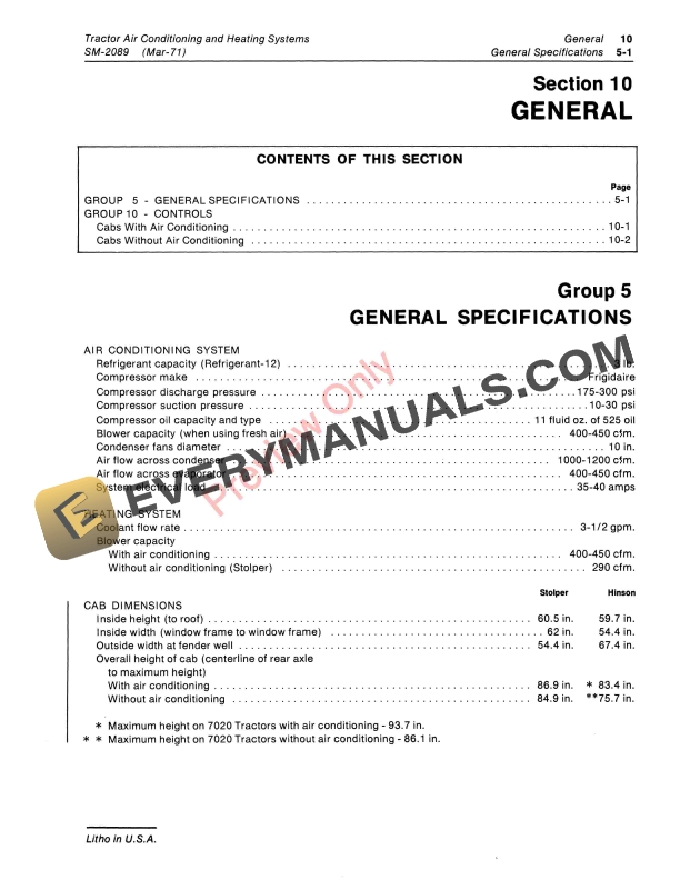 John Deere Tractor Air Conditioner and Heating Systems Service Manual SM2089 01MAR71 6 John Deere Tractor Air Conditioner and Heating Systems Service Manual SM2089 01MAR71 5