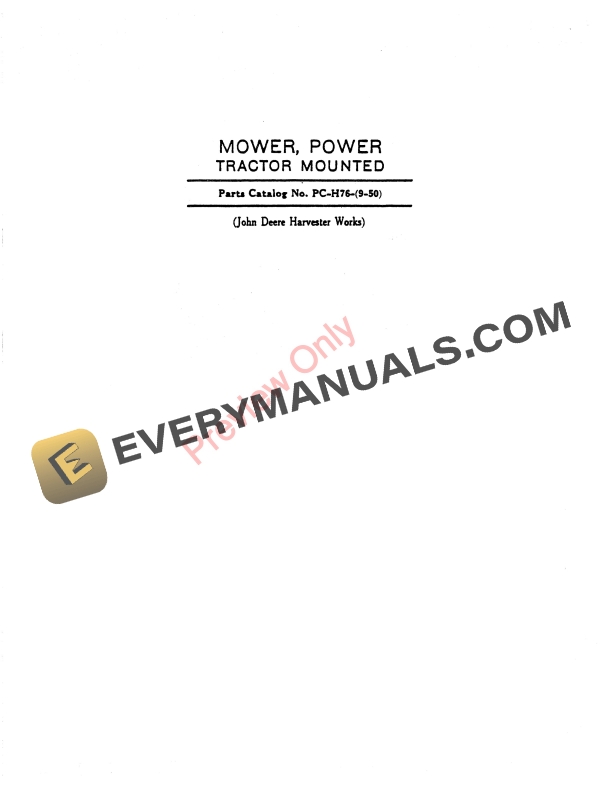 John Deere Tractor-Mounted Power Mower for General Purpose Tractors Parts Catalog PCH76 01SEP50-1
