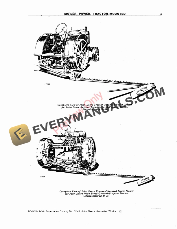 John Deere Tractor-Mounted Power Mower for General Purpose Tractors Parts Catalog PCH76 01SEP50-5