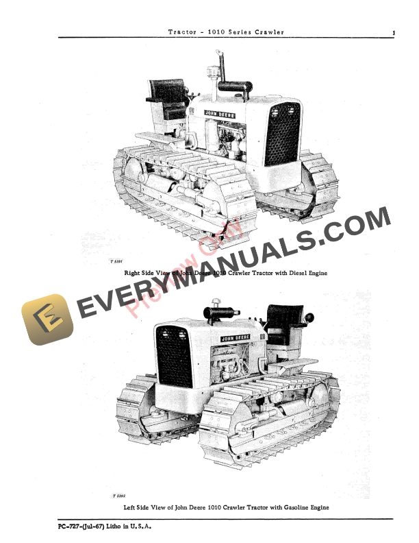 John Deere Tractors 1010 Series Crawler Parts Catalog PC727 01JUL67-5