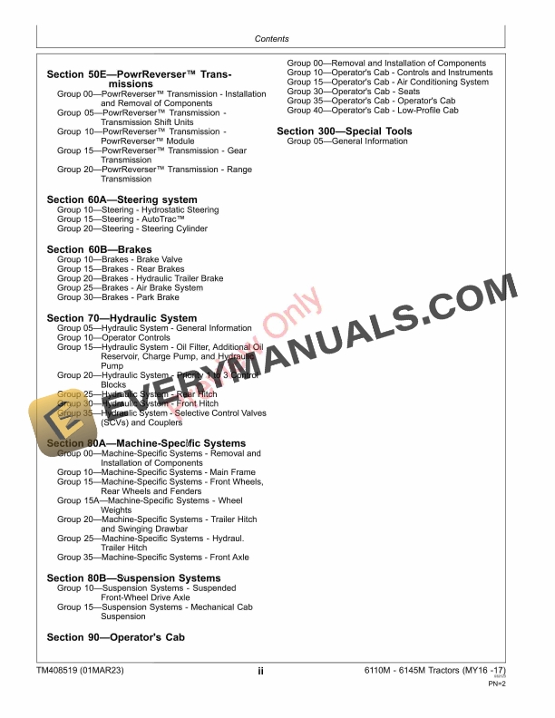 John Deere Tractors 6110M 6120M 6130M 6135M 6140M 6145M MY2016 Repair Technical Manual TM408519 01MAR23 4
