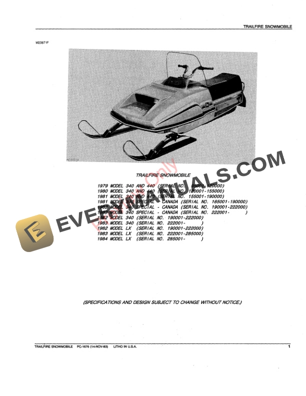 John Deere Trailfire Snowmobiles Parts Catalog PC1676 14NOV83 4 John Deere Trailfire Snowmobiles Parts Catalog PC1676 14NOV83-3