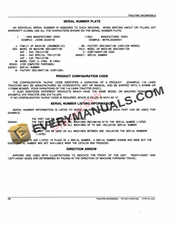 John Deere Trailfire Snowmobiles Parts Catalog PC1676 14NOV83 5 John Deere Trailfire Snowmobiles Parts Catalog PC1676 14NOV83-4