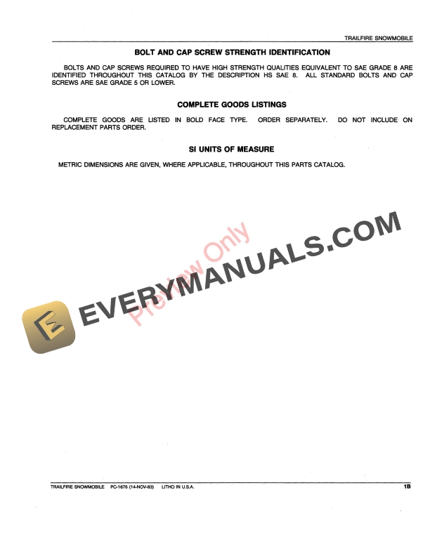 John Deere Trailfire Snowmobiles Parts Catalog PC1676 14NOV83 6 John Deere Trailfire Snowmobiles Parts Catalog PC1676 14NOV83-5