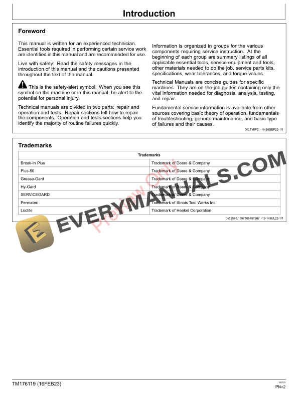 John Deere TruFinish 1220 Utility Rake (010001-) Technical Manual TM176119 16FEB23 4 John Deere TruFinish 1220 Utility Rake 010001 Technical Manual TM176119 16FEB23 2
