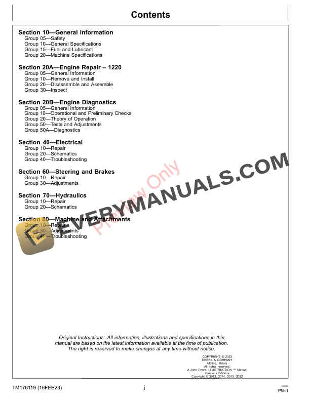 John Deere TruFinish 1220 Utility Rake (010001-) Technical Manual TM176119 16FEB23 5 John Deere TruFinish 1220 Utility Rake 010001 Technical Manual TM176119 16FEB23 3