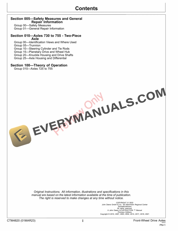 John Deere Two Piece Front Wheel Drive Axles 730 to 755 Version 1 One Component Technical Manual CTM4820 01MAR23 5