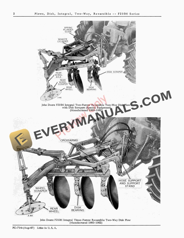 John Deere Two-Way, Reversible Disk Plow - F210H Series Parts Catalog PC714 01AUG67 5 John Deere Two-Way, Reversible Disk Plow – F210H Series Parts Catalog PC714 01AUG67-4