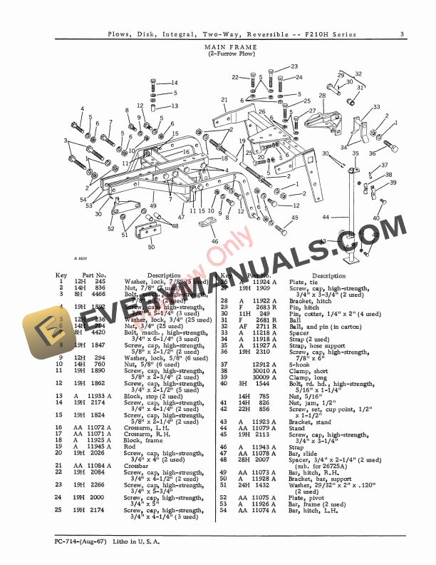 John Deere Two-Way, Reversible Disk Plow - F210H Series Parts Catalog PC714 01AUG67 6 John Deere Two-Way, Reversible Disk Plow – F210H Series Parts Catalog PC714 01AUG67-5
