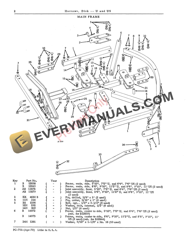 John Deere U and US Disk Harrows Parts Catalog PC751 01APR70-4