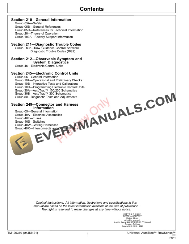 John Deere Universal AutoTrac RowSense for Combines Technical Manual TM126319 04JUN21 3
